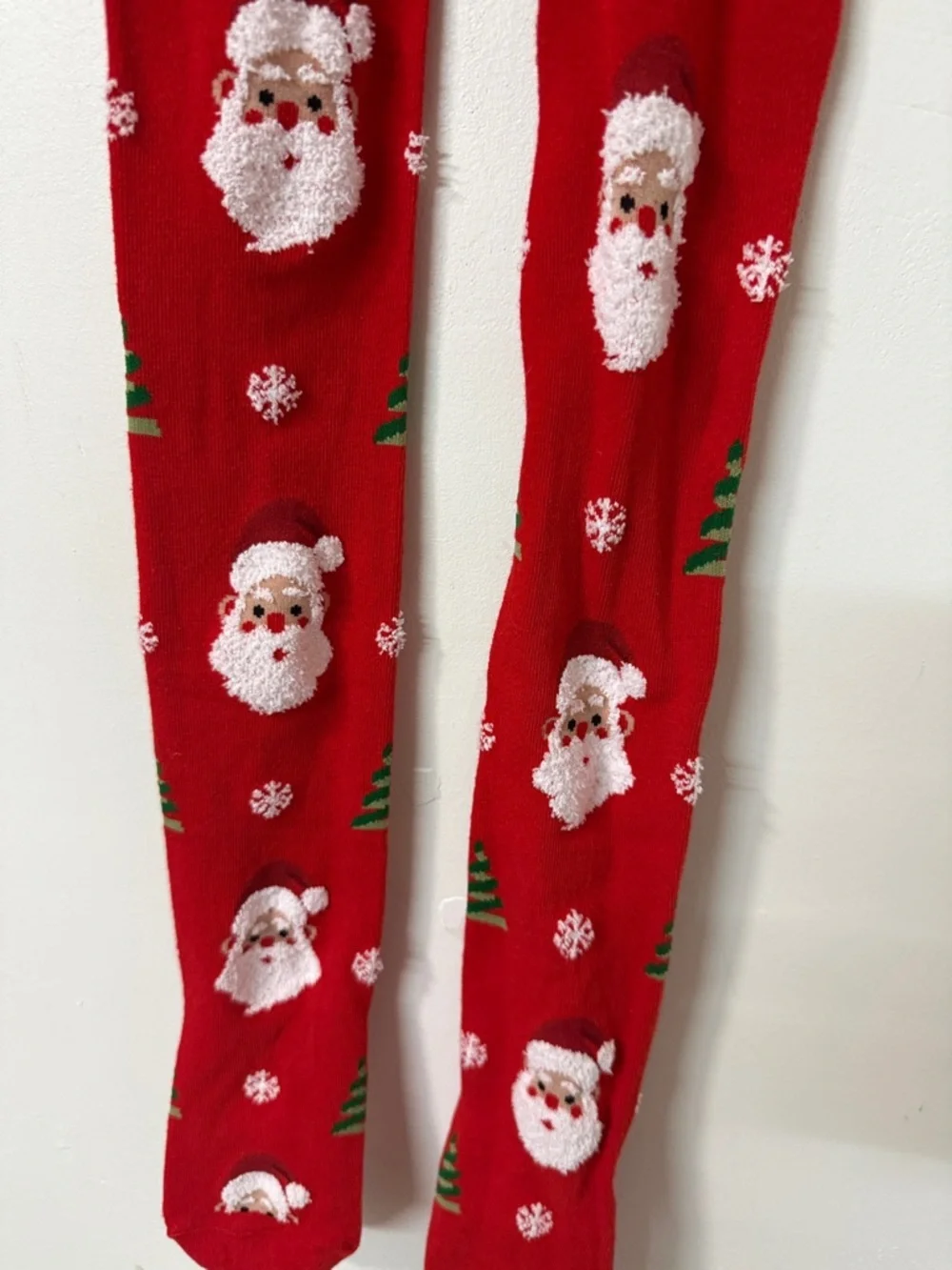 Girls Red Santa Pattern Holiday Tights